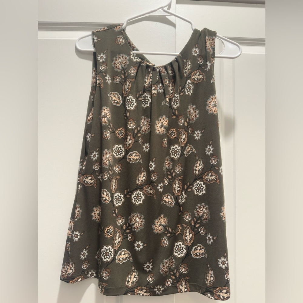 Calvin Klein Floral Sleeveless Top - Olive Green NWT